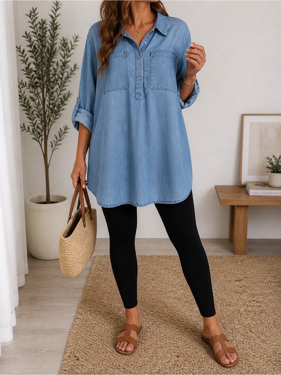Lane Bryant Tops - Lane Bryant Chambray Tunic Top Plus Size 22/24 Blue Soft Lyocell Cotton